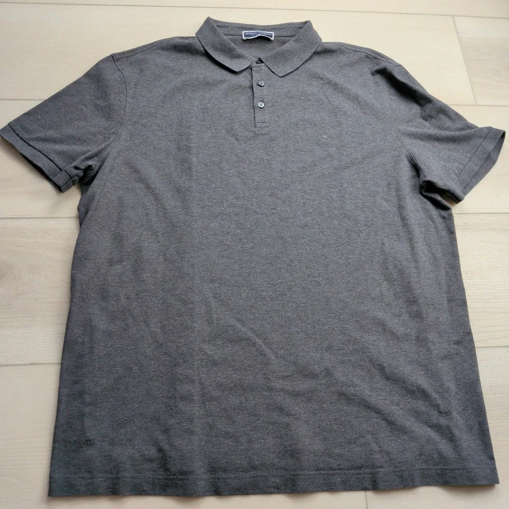 Charles Tyrwhitt Pique Polo Shirt Mens XXL Charcoal Grey Cotton Stretch